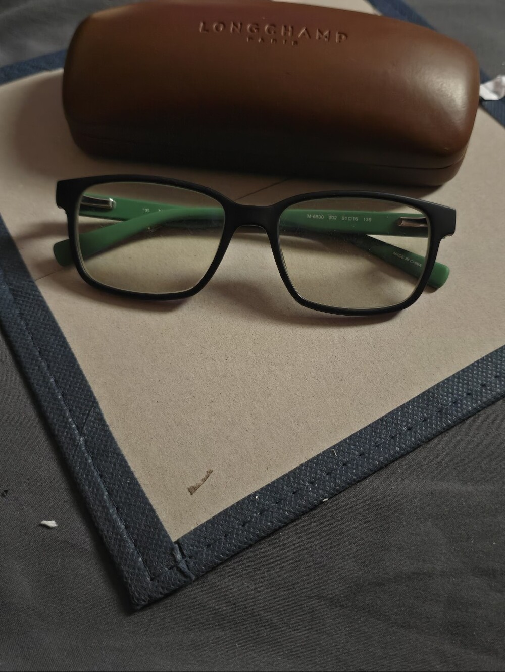 Longchamp Black Frame Glasses with Green Temples